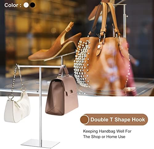 uxcell Purse Display Stand T Shaped Metal Adjustable Handbag Rack Double Hook Holder Necklace Organizer for Home Boutique Store - Black - Image 5