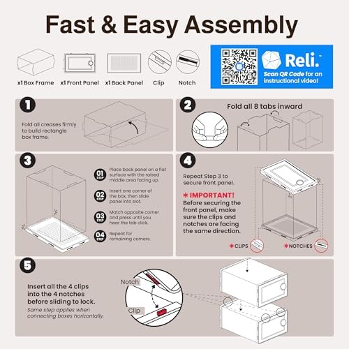 Reli. Shoe Boxes (14 Pack) | Clear Shoe Storage Boxes, Stackable & Compact - Image 3