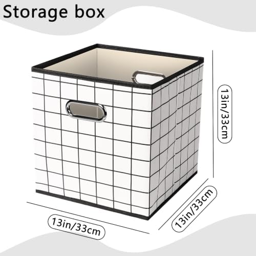 Fabric Cubby Storage Bins,13x13x13 Inches,Cube Organizer Bin Foldable Storage Boxes with Dual Handles Fabric Organizer Box and collapsible Storage basket,Set of 6,White grid - Image 2