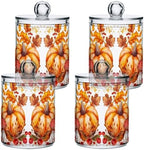 MNSRUU 4 Pack Qtip Holder Organizer Dispenser Autumn Pumpkin Bathroom Storage Canister Cotton Ball Holder Bathroom Containers for Cotton Swabs/Pads/Floss - Image 7