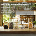 LIBWYS 8-Pack Square Glass Storage Jars with Bamboo Lids (0.6Qt/1.06Qt) - Image 6