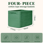 Storage Baskets for Organizing, 4 Pack Baskets for Shelves, Decorative Storage Bins for Shelves, Cotton Rope Storage Basket with Handles, Woven Basket for Storage, 13''Lx8.7''Wx7.9''H, Green - Image 3