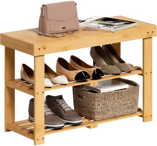 BAMBUROBA Bamboo Shoe Bench, 3-Tier Entryway Storage Rack,Natural by BAMBUROBA