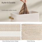 Nunsino Laundry Hamper,Laundry Basket with Leather Handles,Woven Storage Basket for Toys,Pillows,Blankets,Clothes,Brown&White - Image 6