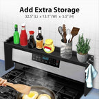 IIIOIIIA Bamboo Over the Stove Spice Shelf for Kitchen, 31.5" Spice Rack Organizer Shelf with 6 hooks, 11.4" Height Extra Storage Countertop, Easy to Assemble, Black - Image 2