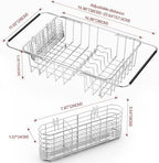 Fanbsy Large Dish Drainer Rack in Sink Adjustable, Expandable 304 Stainless Steel Metal Dish Drying Rack Organizer with Stainless Steel Utensil Holder Over Inside Sink Counter, Rustproof - Image 2