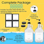 Laundry Detergent Dispenser for Laundry Room - Two Half Gallon Glass Jugs for Fabric Softener Dispenser, Liquid Laundry Soap Dispenser and Bleach - 64 oz. Black Commercial Liquid Pump Dispenser - Image 2