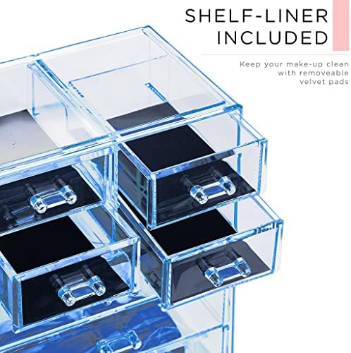 Sorbus Makeup Organizer, 7-Drawer Acrylic 2-Piece Set (Blue Brilliance) - Image 6