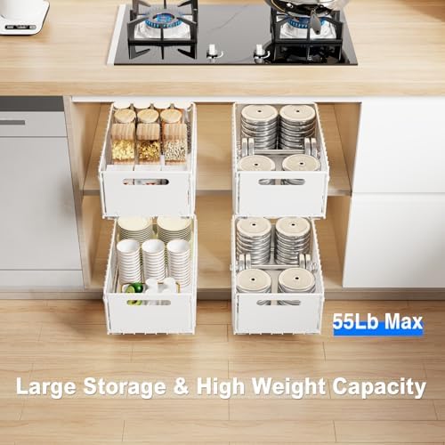 Mustorn 2 Pack Pull Out Cabinet Organizer, Slide Out Drawers for Cabinets, Peel and Stick, Heavy Duty Shelves for Kitchen, Cupboard, Pantry, Bathroom (14.76" D*9.65" W*7.87" H-White) - Image 4