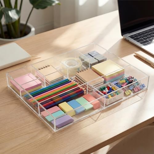 Briwooody Clear Acrylic Deep Drawer Organizer Tray, 7 Compartments - Image 5