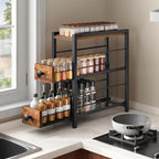 YATINEY Spice Rack, 3-Tier Pull Out Spice Rack Organizer for Countertop, Narrow Kitchen Countertop Storage Shelf with 2 Drawers, for Kitchen, Cafe, Rustic Brown and Black SR02BR - Image 2