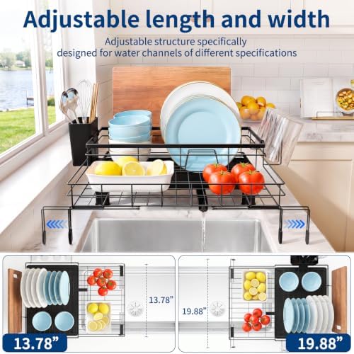 Expandable Dish Drying Rack for Kitchen Counter, Rustproof Sink Dish Drainer with Adjustable Legs & Angled Draining Tray, Space Saving Counter Dish Rack - Image 3