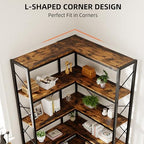 Shintenchi 5 Tier Corner Bookshelf, L Shaped Large Bookcase, Rustic Brown - Image 5