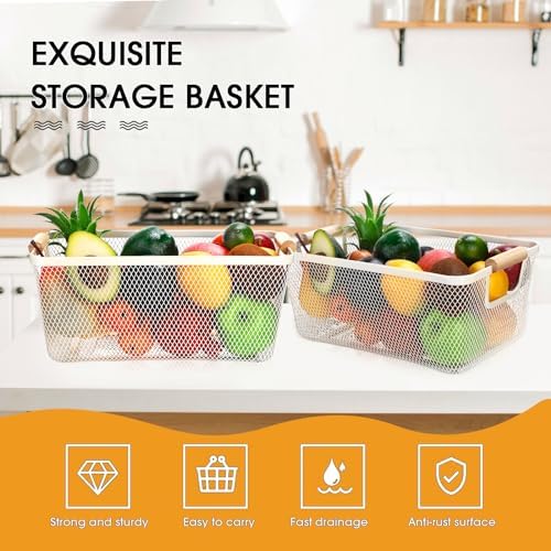 Ziliny 4 Pcs Mesh Wire Baskets for Organizing, Medium, Cream White - Image 4