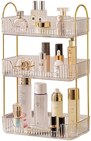 shuang qing Bathroom Counter Organizer Countertop Storage, Cosmetics Skincare Shelf, Makeup Organizer Perfume for Dresser Vanity Tray, Spice Rack for Kitchen(3 Tier-Clear) by SHUANGQING