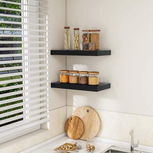 RICHFOCUS Bathroom Floating Shelves for Wall 2Pack|Black|16" L - Image 4