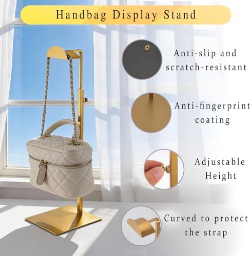 Purse Display Stand, 3 Pack Purse Rack Stainless Steel Anti-fingerprints Purse Holder Gold Hanging Hook Stands Adjustable Height Table Ornament Display Stand for Home Store Boutique Counter - Image 5