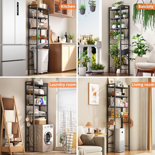 Over-The-Toilet Storage Rack, 4-Tier Bathroom Organizer Shelf Over Toilet with Adjustable Shelf and Basket, Freestanding Space Saver Bathroom Shelves Above Toilet for Room (Pure Black) - Image 4