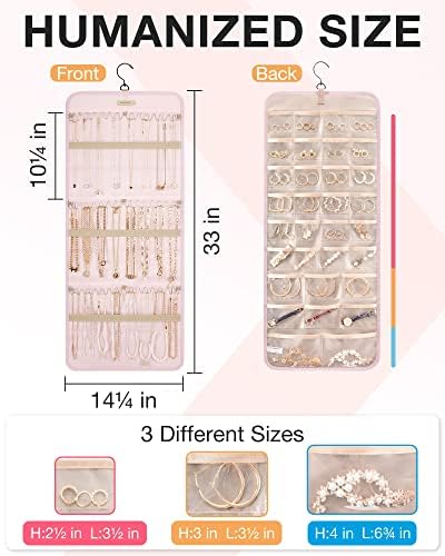 BAGSMART Hanging Jewelry Organizer Necklace/Earring/Ring 2-Sided L Pink - Image 5