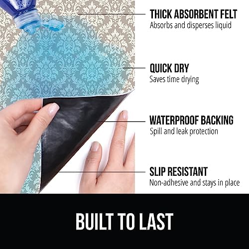 GORILLA GRIP LeakGuard Under Sink Mat for Cabinet, 24x60 Damask Taupe Cream - Image 2