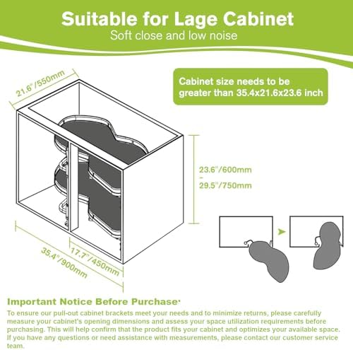 Blind Corner Cabinet Pull Out Organizer, Soft Close Swing Right Pull Out Cabinet Organizer 36inch, Corner Cabinet Lazy Susan for Corner Cabinet Blind Shelf, 2 Tiers Tray, Adjustable Height - Image 2