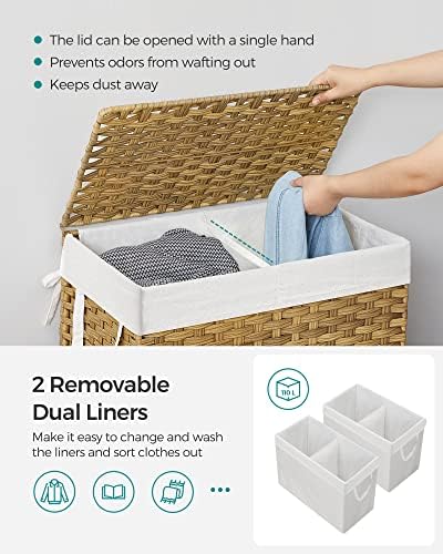 SONGMICS Laundry Hamper with Lid, 110L Double Wicker Basket, 6 Mesh Bags - Image 3