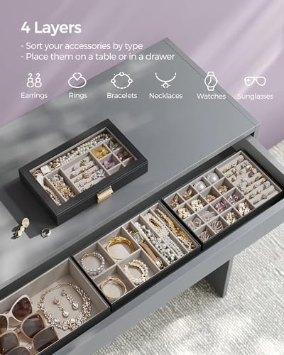 SONGMICS Stackable Jewelry Trays, 4-Tier Jewelry Box, with Glass Lid - Image 3