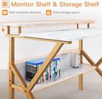 ODK 27.5 Inch Small Desk with Storage & Monitor Stand, White Marble - Image 4