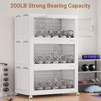 BROVIEW 600Qt Extra Large Stackable Storage Bins with Lid, Closet Organizer Collapsible Drawer Boxes with Wheels, Folding Plastic Cabinet Containers for Home Kitchen Room Organization, 3Pack White - Image 5