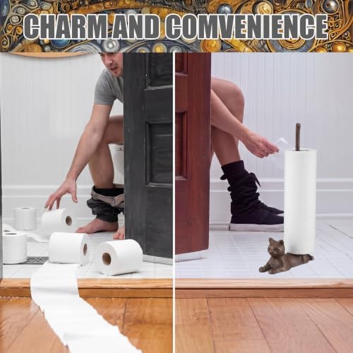 Thenshop Cat Paper Towel Holder Brown Cast Iron Toilet Paper Holder 13.47" - Image 6