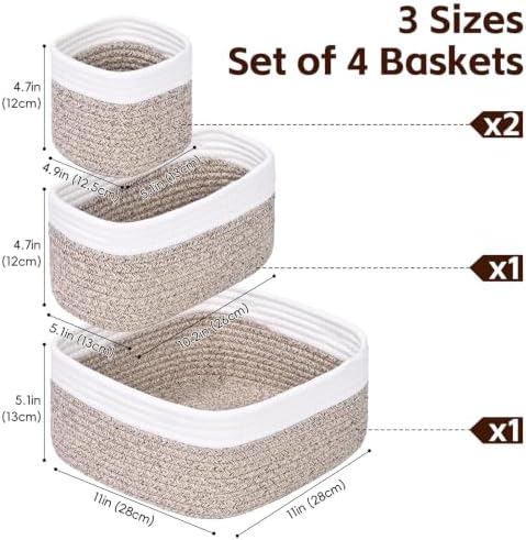 4 Pack Storage Baskets for Shelves, Cotton Rope Small Storage Bins - Image 4