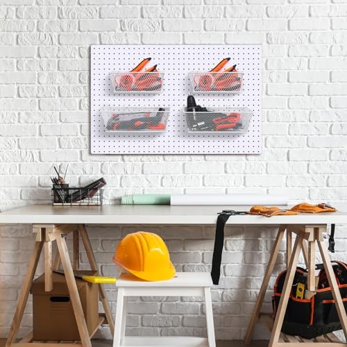 Sieral 4 Pcs Metal Pegboard Baskets Wire Organizer, Medium, Large, White - Image 5
