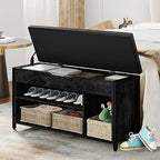 Shoe Bench, Lift Top Shoe Storage Bench, Adjustable Shelf Entryway Bench, Metal and Wood Shoe Rack Organizer with Cushion for Entry, Bedroom, Closet, Living Room, Hallway (Black, 35.5" W) - Image 6