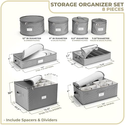 Sorbus China Storage Containers, Dinnerware Storage Set (8 Piece, Gray) - Image 2