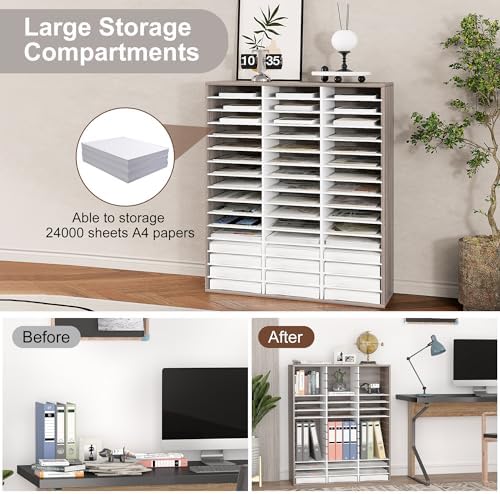 EasyPAG Wooden Literature Organizer with Adjustable Shelves, 48 Compartments Office Paper Organizer Storage 24000 Sheets Letter Size Paper, Student Mailbox for Classroom, Retro Gray/White - Image 5