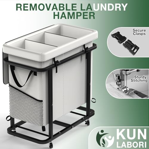 Laundry Basket with Lid, 230L Rolling Laundry Hamper with Wheels,White - Image 5