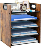 Desk Organizer - 5-Tier Desktop File Organizer, Wooden Paper Tray Organizer, Office Desk Organzier and Accessories for Papers, Mail, Notebooks, Stationery by BOERSHUN