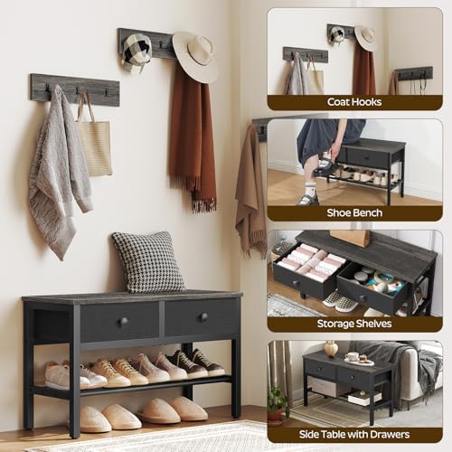 YATINEY Hall Tree with Bench and Shoe Storage, Entryway Bench with Coat Rack, 4-in-1 Coat Rack Shoe Bench, Multifunctional, for Front Door, Hallway, Foyer, Charcoal Grey and Black MT05BC - Image 6