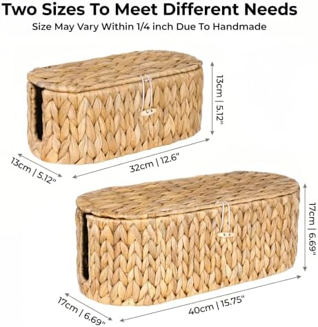 Set of 2 Cable Management Box, Handwoven Cord Hider Box with 3 Open Slots - Image 2