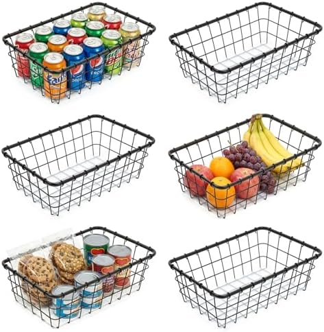 6PK Wire Baskets for Organizing, Baskets for Pantry Organization, Baskets for Snack, Fruits, Cans, Toys, Kitchen Cabinets, Closet Storage by TreeLen