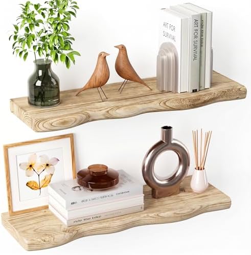 Organic Wavy Edge Floating Shelves,Hidden Brackets,2 Pack 36 in by Unknown