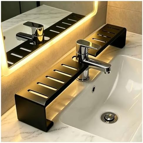 Vertical Faucet Storage Rack, Over the Sink Shelf, Black, 23.6in/60cm by Unknown