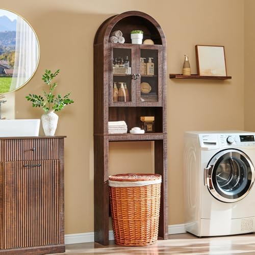 IFGET Arched Over The Toilet Storage Cabinet with Acrylic Doors,Dark Walnut - Image 6