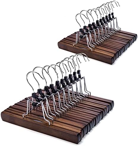 Nature Smile Wooden Pants Hangers Non Slip Smooth Finish Solid Wood Clamp Skirt Hanger Hair Extension Hangers with 360° Swivel Hook (20Pcs, Retro) by NatureSmile