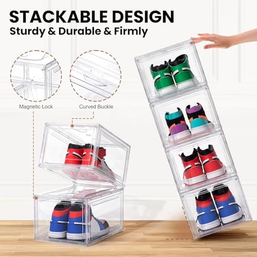 12 Pack Acrylic Shoe Boxes,Clear Plastic Stackable Sneaker Box,Shoe Containers,Shoe Display Case,Sneaker Storage,Fits Up to Size 15 - Image 4