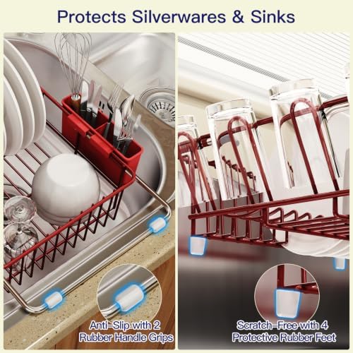 MAJALiS Red Expandable Dish Drying Rack Over Sink with Anti-Slip Grip - Image 4
