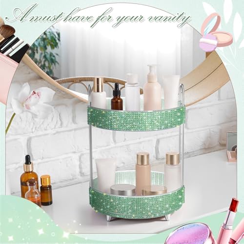 Honeydak Rotating Perfume Organizer Tray, 2 Tiers, Resin Diamond, Green - Image 4