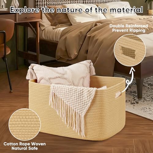 OIAHOMY 75L Large Blanket Basket Woven Storage Basket with Handle Yellow - Image 5