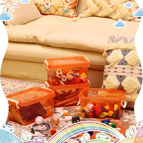 Wenqik 6 Pack Colorful Plastic Storage Bins with Lids, Orange - Image 6