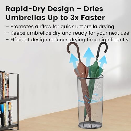 DUNCHATY 4 Pack Metal Mesh Umbrella Stand for Entryway - 19.5 Inch Heavy Duty Iron Umbrella Holder with Seamless Bottom - Freestanding Indoor Organizer Rack for Walking Canes and Bats, Black - Image 4